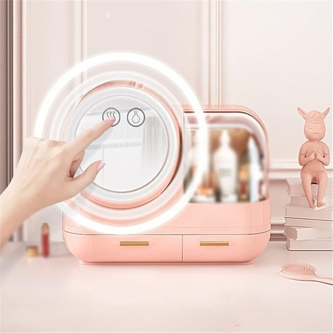 LED Işıklı Makyaj Aynası, Mini Fan ve Kozmetik Düzenleyici (USB Şarjlı)