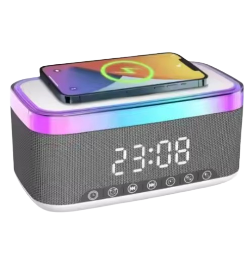 Çok Fonksiyonlu Dijital Alarm Saati | Kablosuz Şarj | Bluetooth Hoparlör | FM Radyo