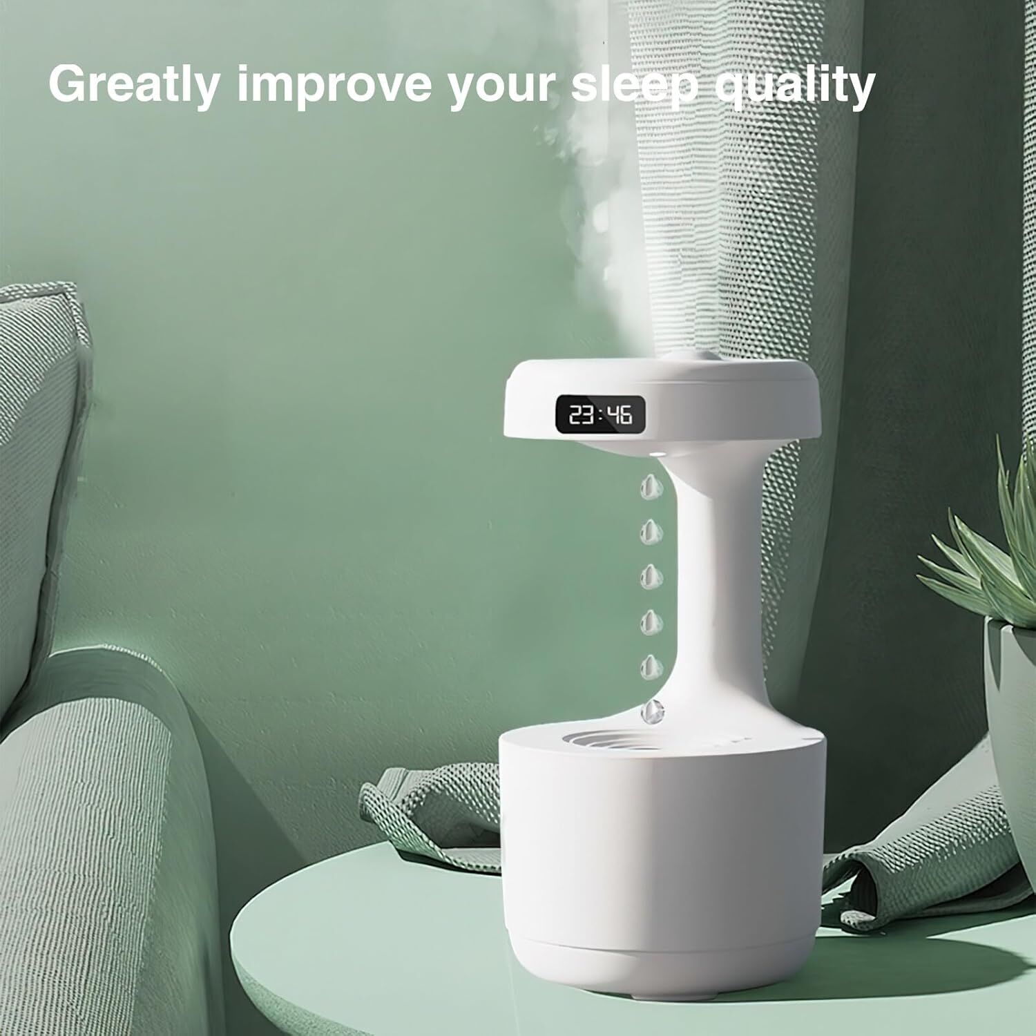 Anti-Gravite Ultrasonik Hava Nemlendirici – Soğuk Buhar 800 ml LED Gösterge Saatli, Ultra Hafif