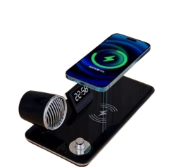 Kablosuz Bluetooth Hoparlörlü Alarm Saatli Masa Lambası - Clark Lamba, Dokunmatik Kontrol ve Uygulama Desteği